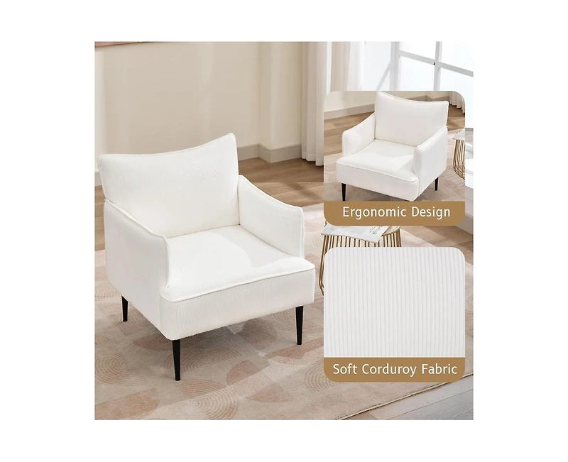 gaomon Modern Accent Chair, Corduroy Living Room Armchair for Bedroom, Modern Accent Armchair Comfy Reading Chair Single Sofa for Waiting Room, White