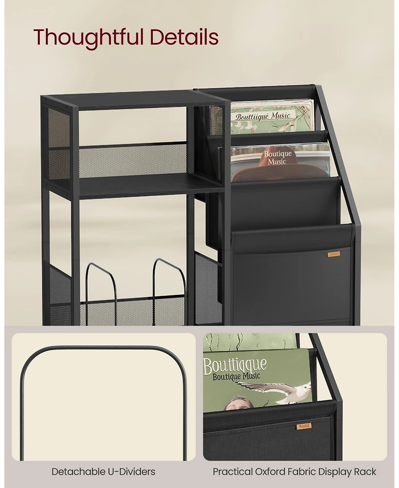 Slickblue 3-Tier Record Player Stand with Vinyl Storage for 140 Albums, End Table Living Room or Bedroom