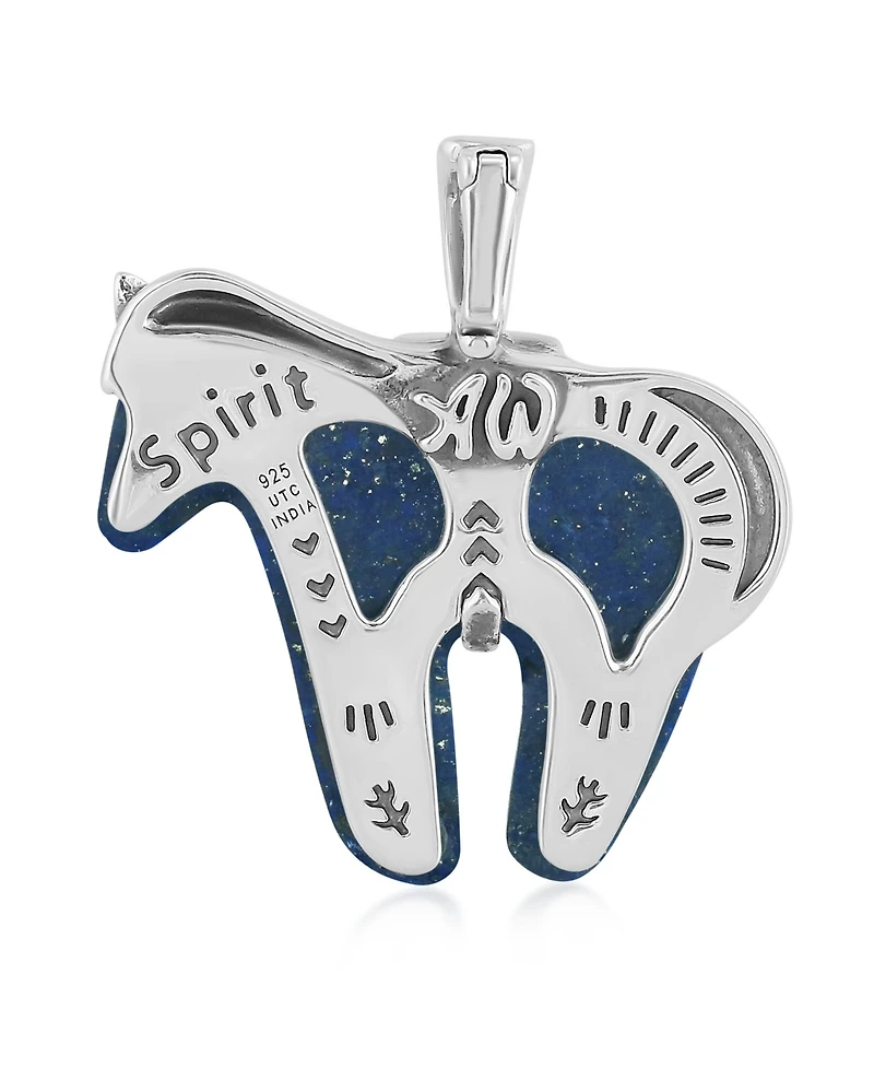 American West Jewelry Sterling Silver Lapis Gemstone Spirit Horse Pendant Enhancer