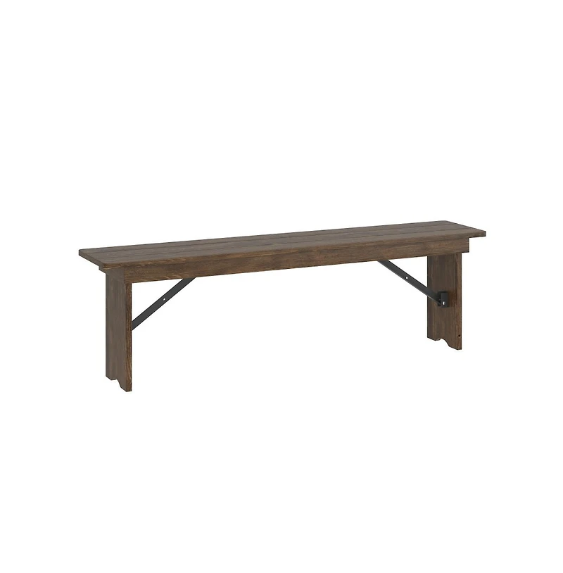 Merrick Lane Tinsley 60" X 12" Solid Pine Folding Farmhouse Style Bench, Rustic Pinewood Folding Dining Bench With Locking Legs