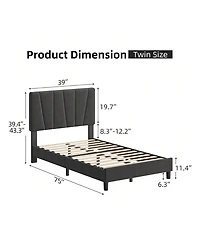 gaomon Bed Frame With Headboard,Linen Upholstered Platform Bed With Adjustable Diagonal Channel Tufted Headboard