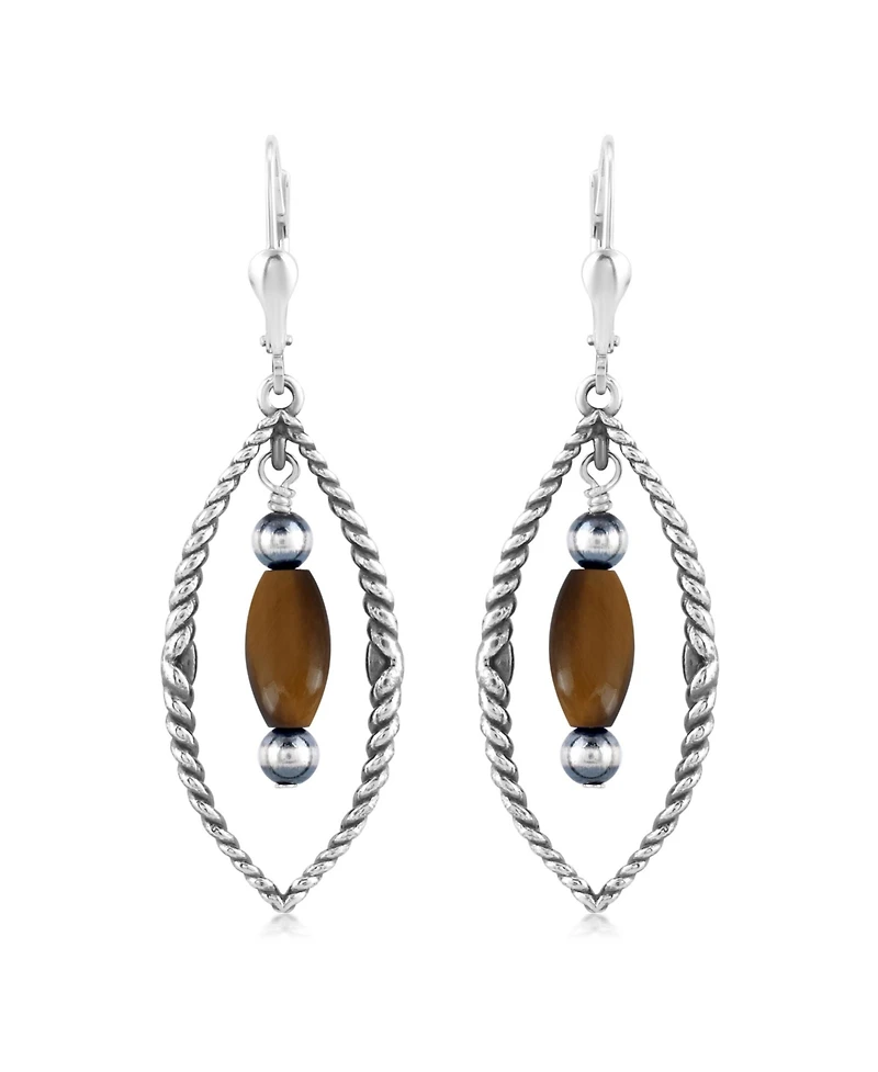 American West Jewelry Sterling Silver Marquise Tiger's Eye Dangle Earrings
