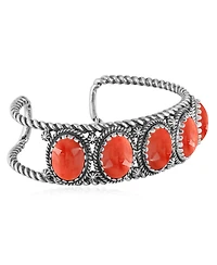 American West Jewelry Sterling Silver Red Spiny Oyster Gemstone Rope Design 5-Stone Cuff Bracelet