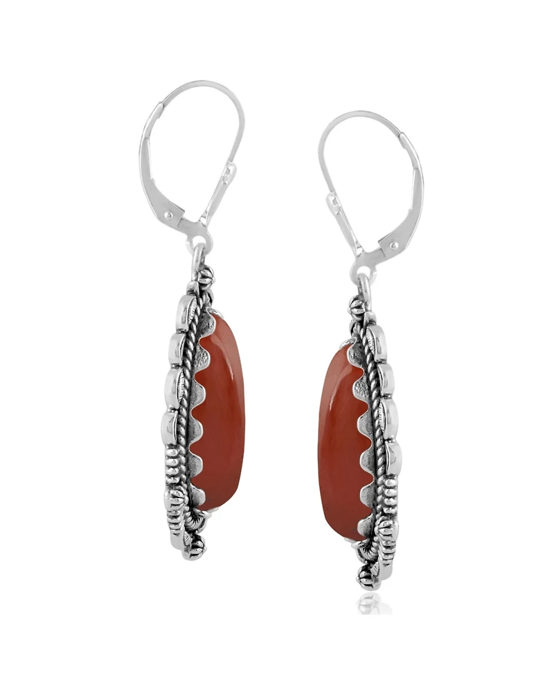 American West Jewelry Sterling Silver Red Onyx Gemstone Pear-Shaped Dangle Earrings