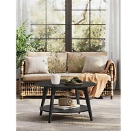 2-Tier Round Coffee Table with Open Storage Shelf for Living Room