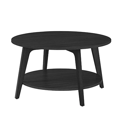 2-Tier Round Coffee Table with Open Storage Shelf for Living Room