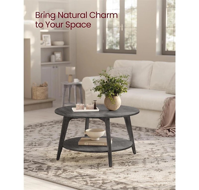 2-Tier Round Coffee Table with Open Storage Shelf for Living Room