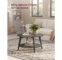 2-Tier Round Coffee Table with Open Storage Shelf for Living Room
