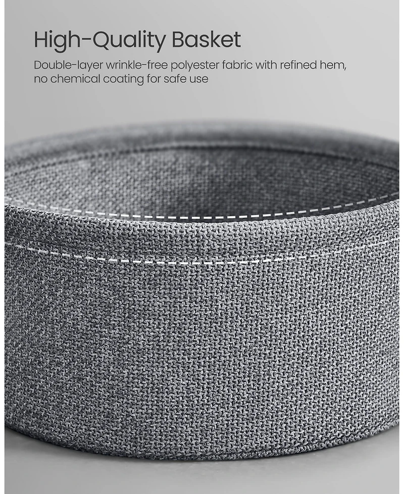 Small Round Side Table with Fabric Storage Basket for Living Room or Bedroom