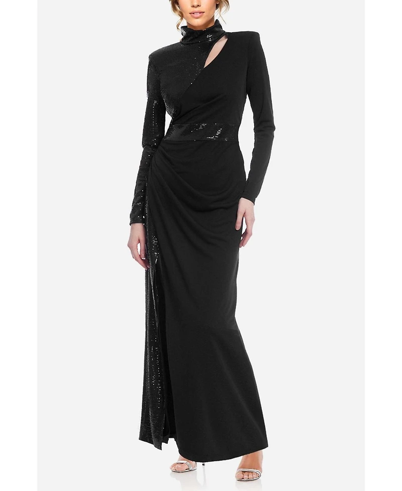 One33 Social Women's The Bridgette Sleek High Neck Sequin Gown