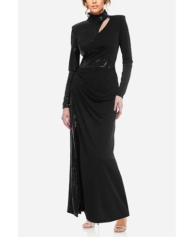 One33 Social Women's The Bridgette Sleek High Neck Sequin Gown