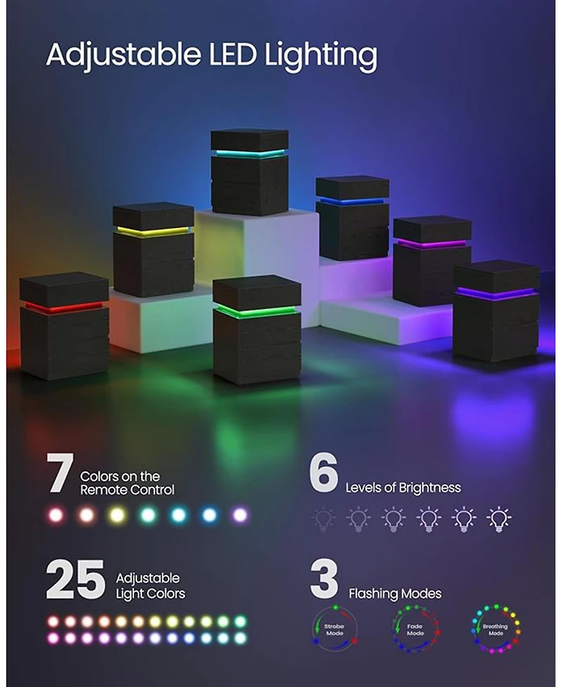 Slickblue Modern Nightstand with Led Lights Adjustable Colors, 3-Drawer Bedside Side Table