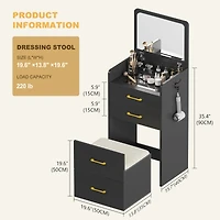 Vlsrka 3-in-1 Vanity Desk with Flip-Top Mirror, Glass Top, 3 Drawers, and Stool