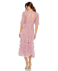 Mac Duggal Women's High Neck Puff Sleeve Ruffle Tiered Dress
