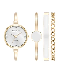 Anne Klein Women's Quartz White Enamel and Gold-Tone Metal Alloy Bangle Watch Set, 32mm