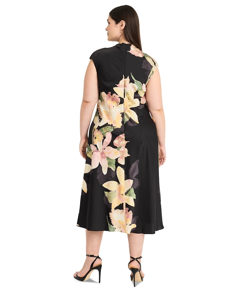 Maggy London Plus Size Floral Draped Midi Dress