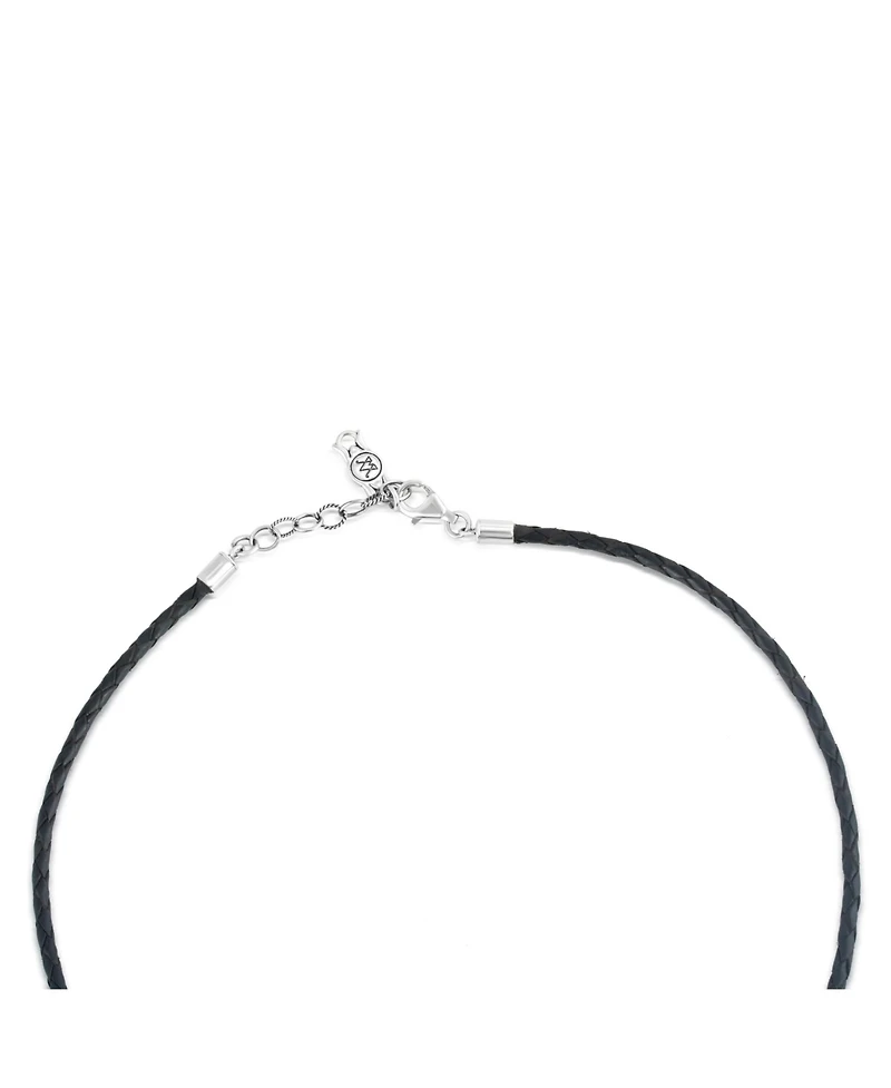 American West Jewelry Sterling Silver Braided Black Genuine Leather Beaded Necklace 20 to 22 Inches