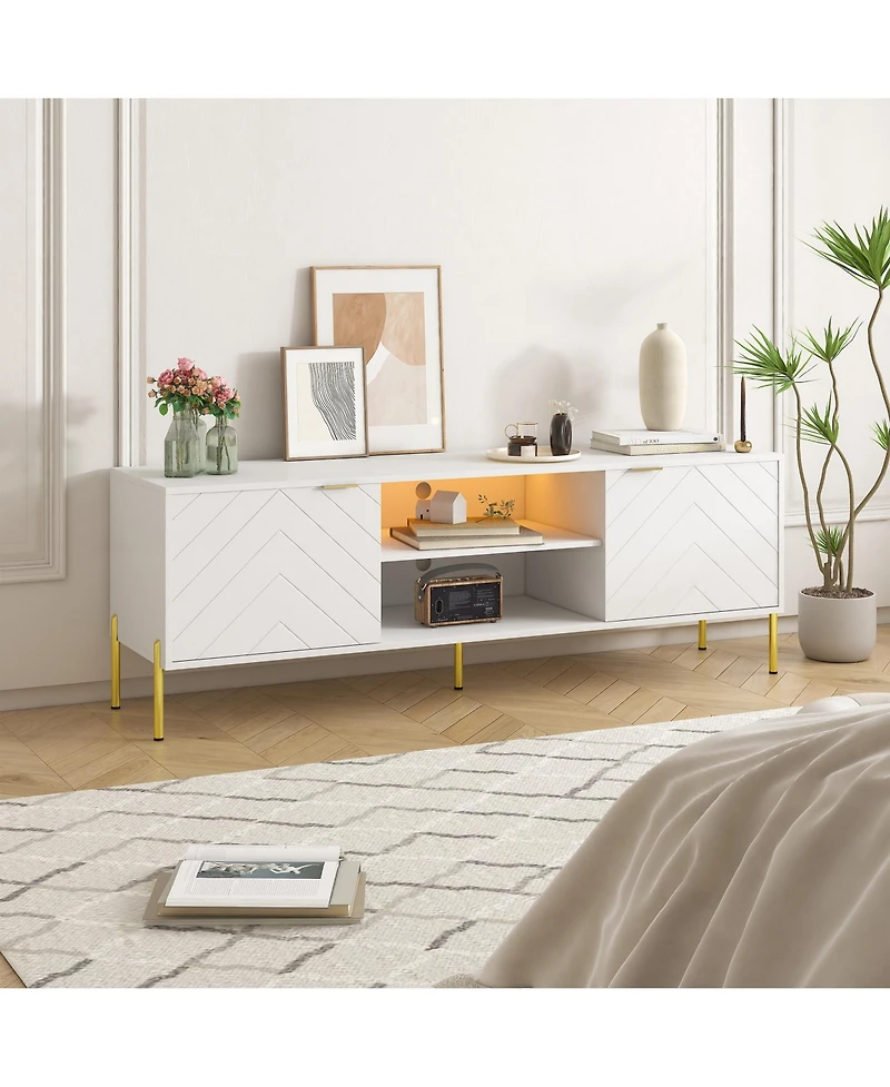 Unique Herringbone Design Multifunctional Tv Stand With Led Light