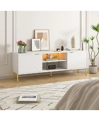 Unique Herringbone Design Multifunctional Tv Stand With Led Light