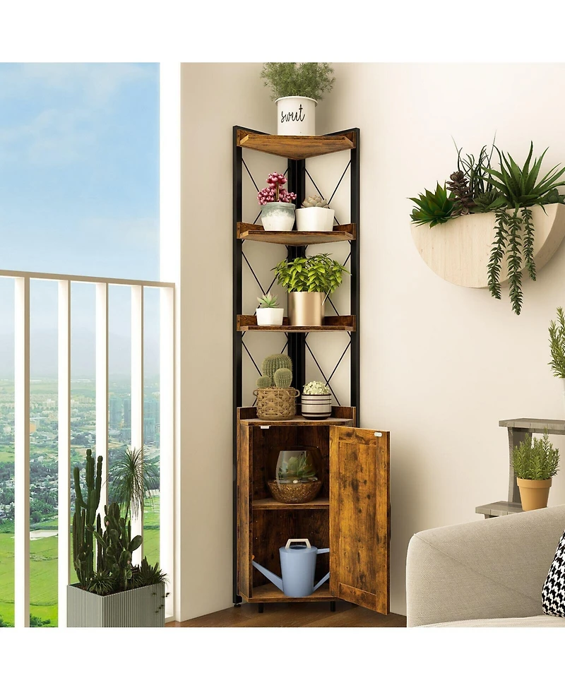 Gouun Tall Corner Storage Cabinet with 3-Tier Shelf and Enclosed Cabinet