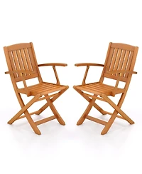 Gouun Patio Wood Folding Chair Set of 2 with Armrests and Slatted Seat