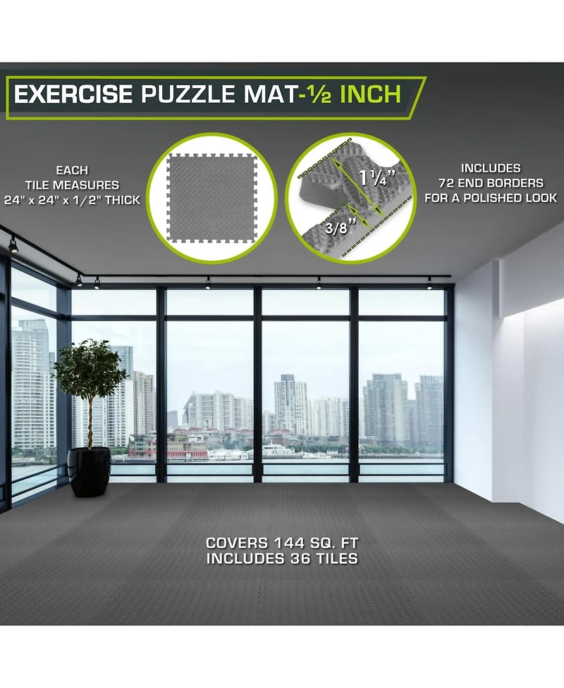 ProsourceFit Exercise Puzzle Mat 1/2-in, Blue, 144 Sq Ft - 36 Tiles