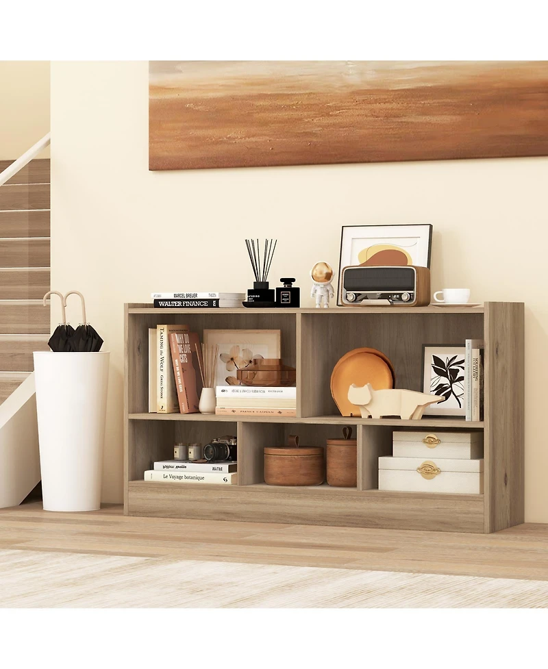 Gouun Kids 2-Shelf Bookcase 5-Cube Wood Toy Storage Cabinet Organizer