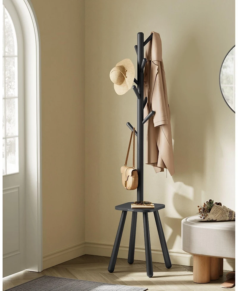 Freestanding Coat Tree with 8 Hooks and Storage Shelf for Entryway or Hallway