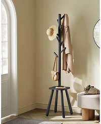 Freestanding Coat Tree with 8 Hooks and Storage Shelf for Entryway or Hallway