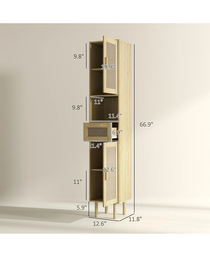Homcom Tall Bathroom Storage Cabinet with Rat Doors,