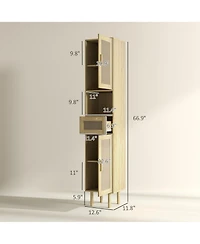 Homcom Tall Bathroom Storage Cabinet with Rat Doors,