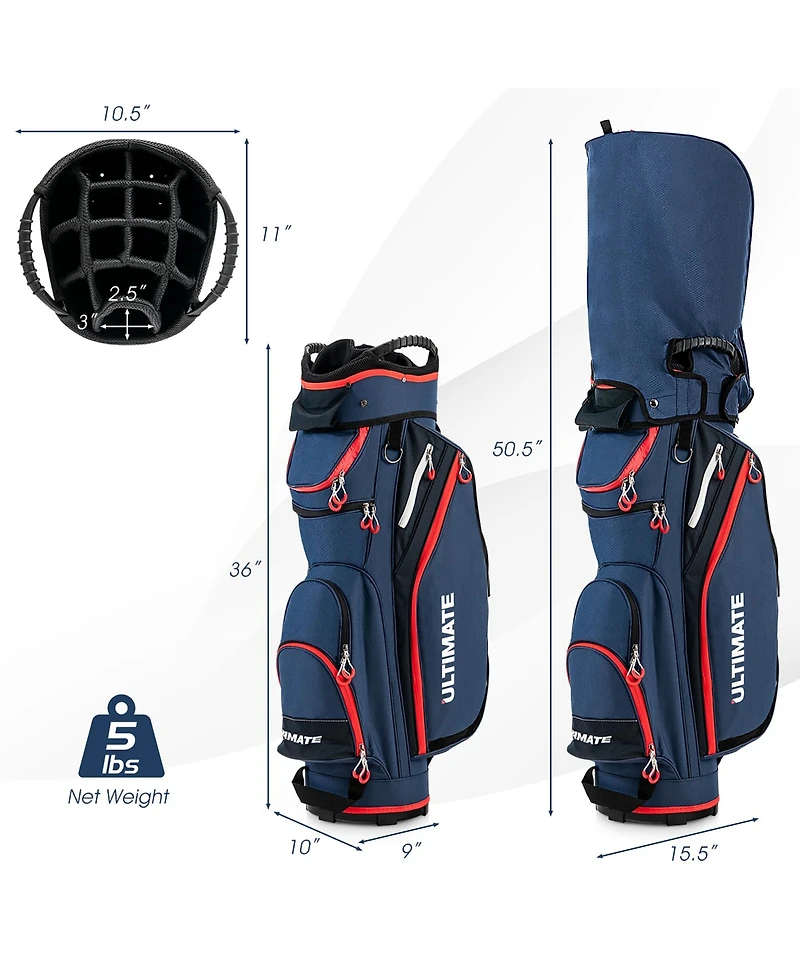 Gymax 9.5" Golf Cart Bag w/14 Divider Rain Hood Cooler Bag 8 Pockets