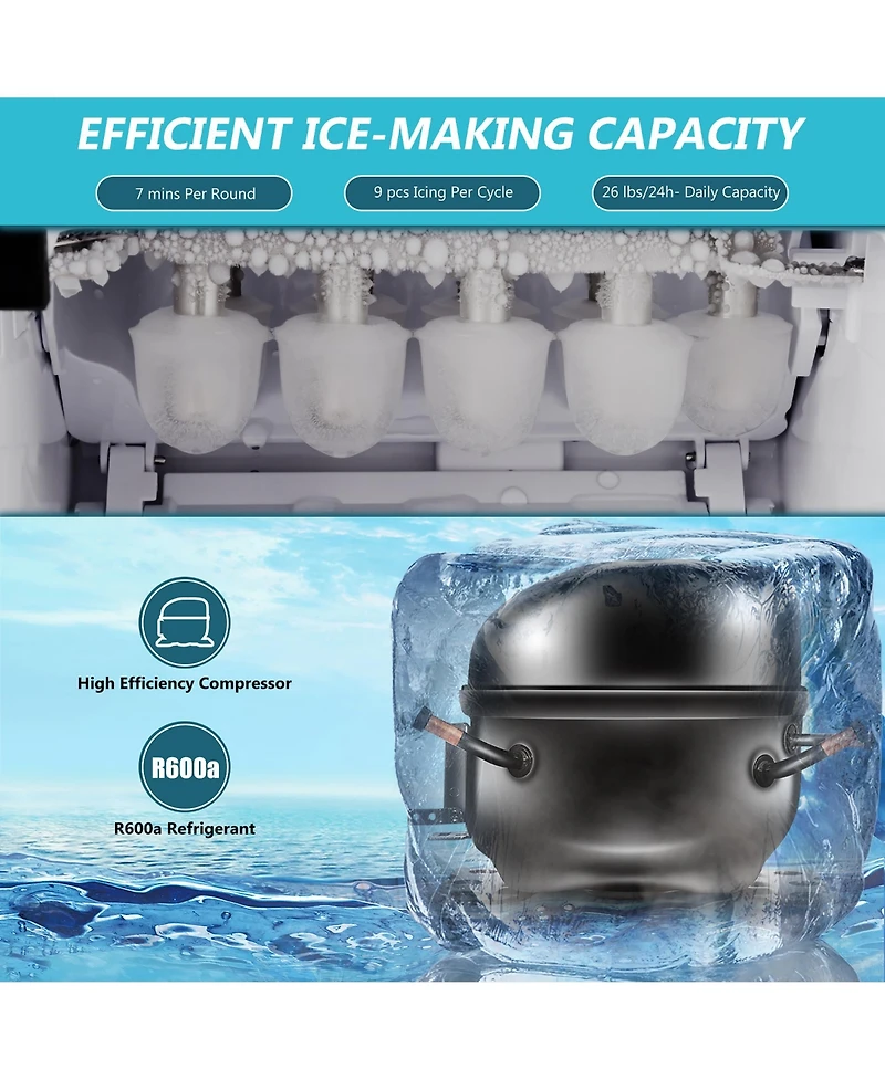 Costway Ice Maker Machine Countertop 26Lbs/24H Portable