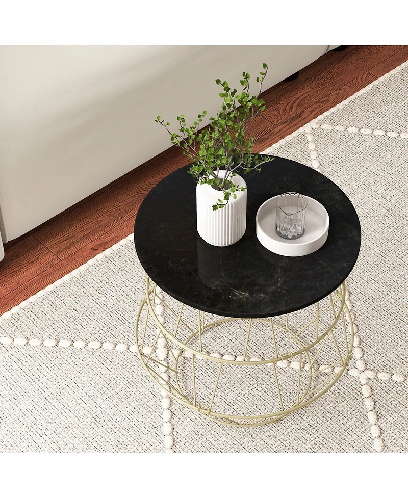 Gouun Round Metal Frame End Table with Removable Top