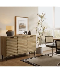 LuxenHome Mid-Century Modern Wave 3-Door 55.1-Inch Wide Kitchen Sideboard Cabinet with Metal Legs