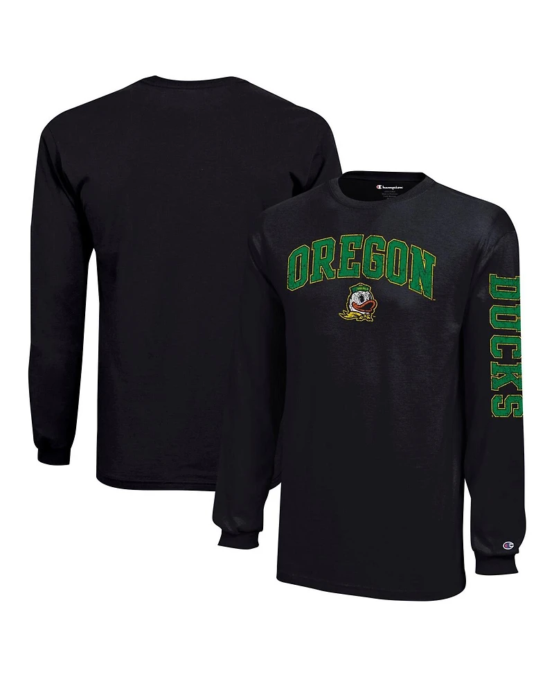 Champion Big Boys and Girls Black Oregon Ducks Distressed Arch Over Logo Long Sleeve T-Shirt