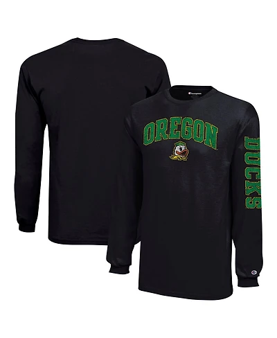 Champion Big Boys and Girls Black Oregon Ducks Distressed Arch Over Logo Long Sleeve T-Shirt