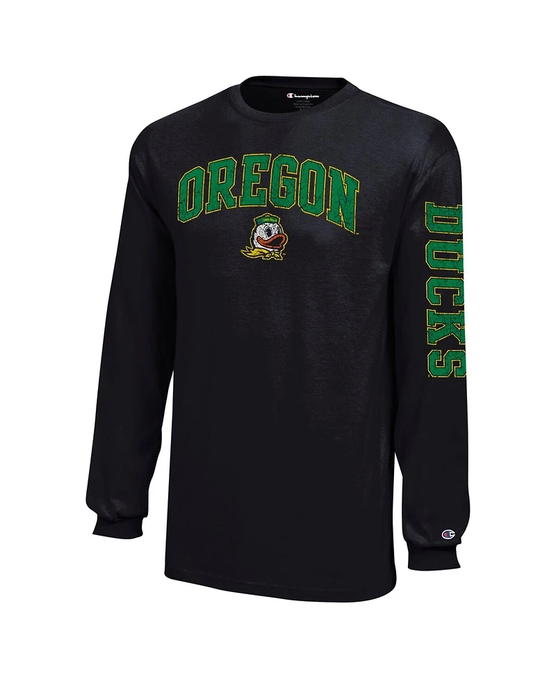 Champion Big Boys and Girls Black Oregon Ducks Distressed Arch Over Logo Long Sleeve T-Shirt