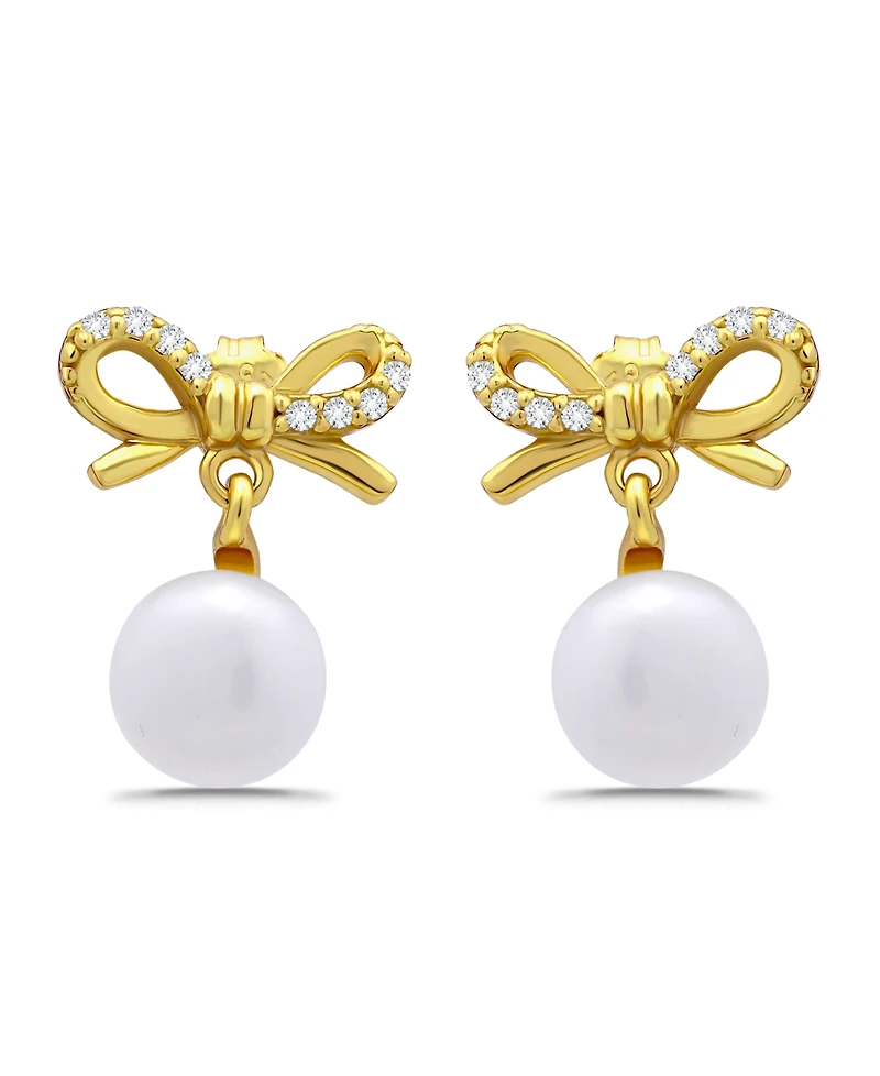 Macy's Freshwater Cultured Pearl Cubic Zirconia Bow Post Earrings