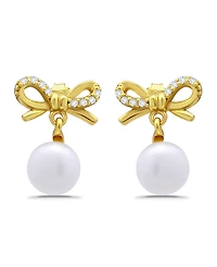 Macy's Freshwater Cultured Pearl Cubic Zirconia Bow Post Earrings