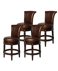 Maven Lane Pullman Wooden Swivel Stool, Dark Walnut w/ Leather, Set of 4