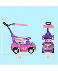Qaba 3 in 1 Push Car, Sliding Car with Removable Handle, Music, Horn,