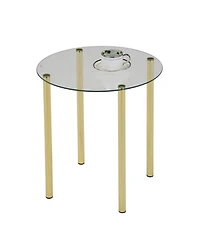 Kings Brand Furniture Milnai Round Side End Accent Table, Gold Metal/Glass