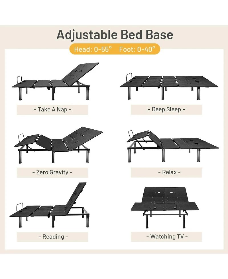 Gouun Ergonomic Adjustable Bed Base with Head and Foot Incline