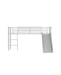 Gouun Twin Metal Loft Bed with Slide Safety Guardrails Built-in Ladder