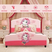 Gouun Kids Children Upholstered Platform Toddler Girl Pattern Bed