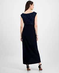 Connected Petite Soutache Faux-Wrap Gown