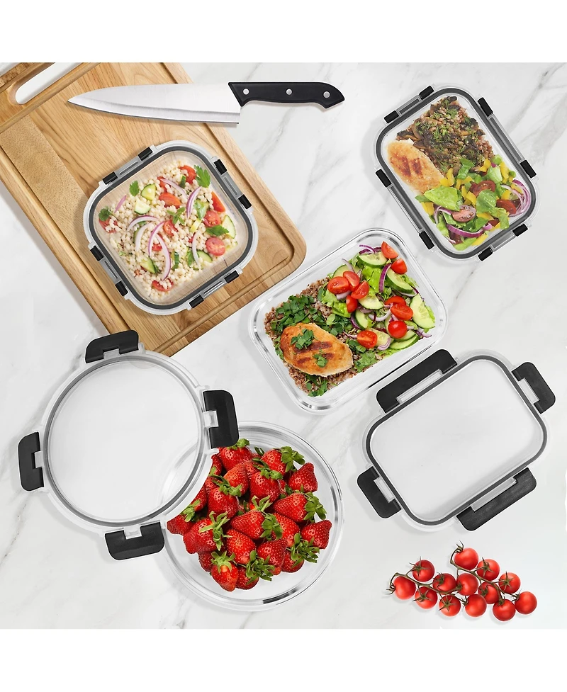 Sorbus 16 Piece Rectangular (1040ml/ 35oz/ 4.4cups) Glass Meal Prep Containers with Airtight Lids