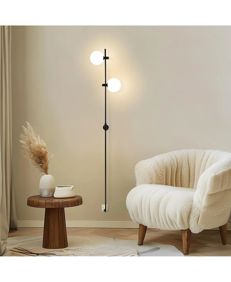 Equinox Modern Wall Plug-In Led Sconce Lamp with Glass Globe Shades (62")