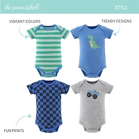 The Peanutshell Boy Truck Dino Bodysuits, 4-Pack